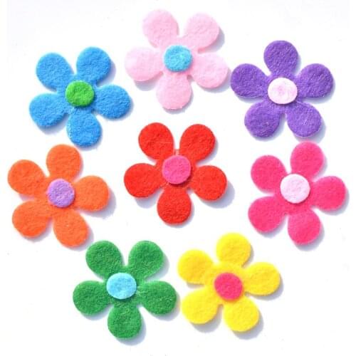 DIY 30Pcs Mixed Fabric Scrapbooking 28mm Flower Patches Felt Accessories Applique for Craft/Clothing K01