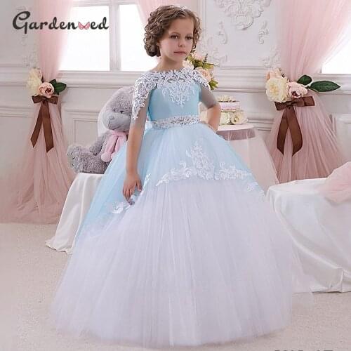Applique Tulle Backless Princess Puffy Baby Wedding Party Lace Kid Birthday Dress First Communion Gown Flower Girl Dresses