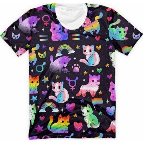 Kawaii Gradient Cat T Shirt Cool Punk Tees Women Mens Summer Streetwear Harajuku Galaxy Short Sleeve T-shirts Funny Animal Tops