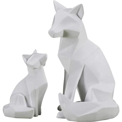 Nordic Resin Geometric Abstract Fox Sculpture Modern Art Animal Statues for Home Decorations Simple White Golden Black Ornaments