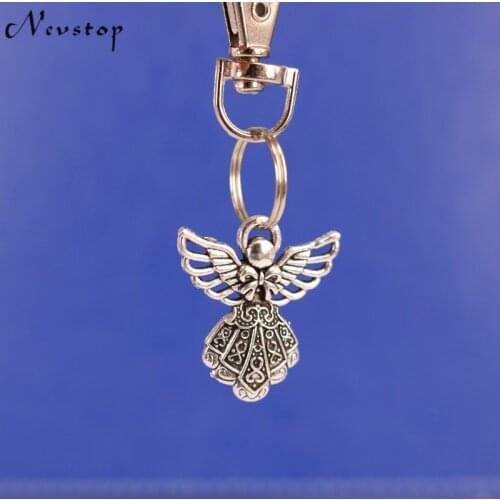 Hot 50pcs Fashion Vintage Silver Alloy Angel Charm Keychain Gifts Key Ring Fit DIY Key Chains Accessories Jewelry