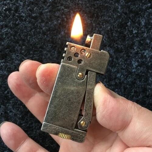 Classic Trenches Pure Copper Flint Lighter Personality Press Ignite Kerosene Oil Lighter Outdoor Gadgets For Man