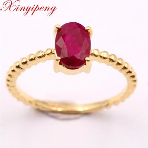 Xin yi peng 18 k yellow gold inlaid 1 ct natural ruby ring woman ring simple birthday, anniversary gift
