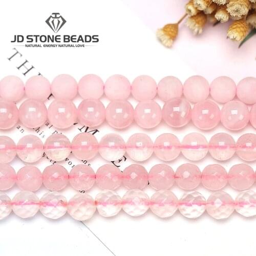 Natural Pink Rose Quartz Crystal Round Loose Beads 4 6 8 10 12 14MM DIY Bracelet&Necklace For Jewelry Making