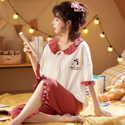 Summer Sleep Wear For Women Set Cotton Pyjamas Home Clothes Woman Sleepwear Pijama Female Casual Avocado Print Women Pajamas