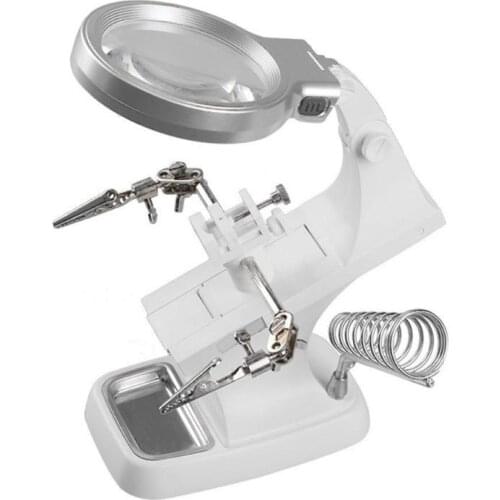 3X 4.5X Welding LED Loupe Magnifier Soldering Iron Magnifying Glass Alligator Clip Holder Hand Welding Repair Mgnifying Tool