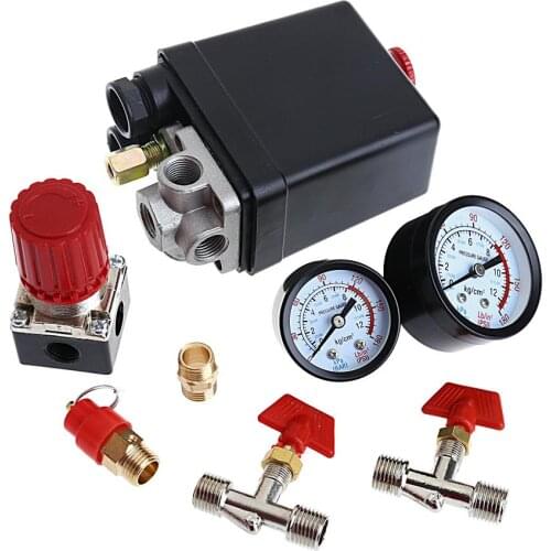 JINSHENGDAAir Compressor Pressure Valve Switch Manifold Relief Regulator Gauges 120PSI