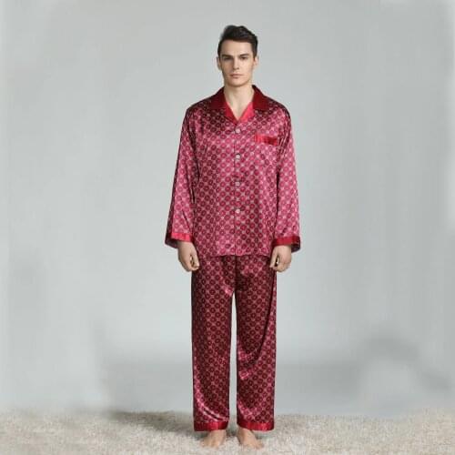 Mens Silk Satin Pajamas Pyjamas Set Long Sleeve Sleepwear Pijama Pajamas Suit male Sleep Two Piece Set Loungewear Plus Size 3XL