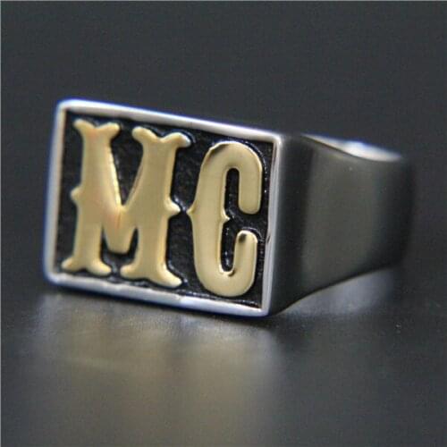 Band Party Golden MC Ring 316L Stainless Steel Mens Ring Cool Punk Style Motorcycle Biker MC Ring