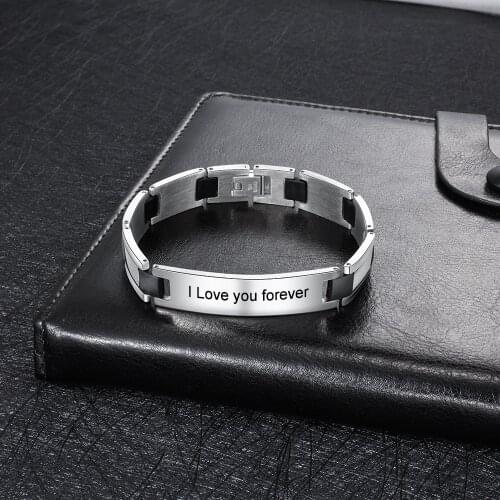 Mens Stainless Steel Customized Link Chain Bracelet Free Engrave Name Bar Bangles Casual Personalized Pulseirav