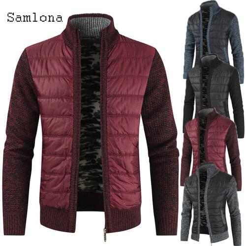 Mens Knitting Sweater New Autumn Patchwork Color Pocket Mandarin Collar Sweater Coats Winter Fashion Cardigans Men Clothing 2020