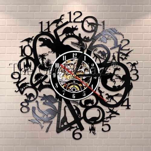 Retro Art Different Dinosaur Species Wall Clock Dinosaurs T Rex Home Decor Kid Room Vinyl Record Wall Clock Vintage Movie Gift