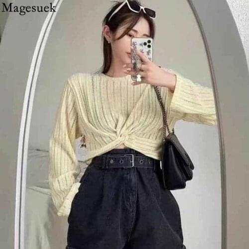Autumn Knitwear Striped Sweater Women Fashion O Neck Loose Cropped Sweater Long Sleeve Jumper Women Casual Clothes Women 16710