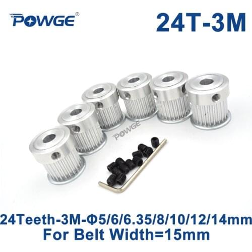 POWGE 6pcs 24 Teeth HTD 3M Synchronous Pulley Bore 5/6/6.35/8/10/12/14mm for Width 15mm 3M Timing belt pulley HTD3M 24Teeth 24T