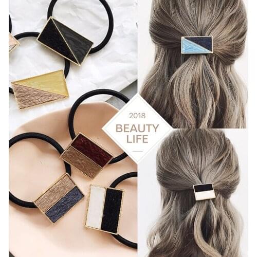 Woman Retro Mosaics Geometric Hair Rope Sweet Contrast Color Imitation Mink Hair Rubber Band Girls Hair Accessories