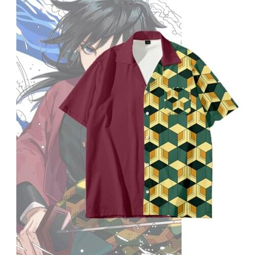 Anime Demon Slayer Kimetsu No Yaiba Tanjiro Kamado Cosplay Short-sleeved Shirt Tops Summer Casual Loose Streetwear Unisex