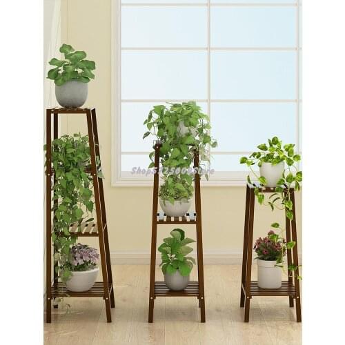 Flower rack shelf home balcony indoor flower pot rack solid wood green radish bamboo succulent living room plant rack flower she