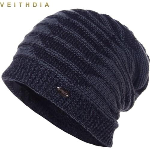 VEITHDIA Super cool Skullies hats for men beanies Knitted plus velvet Striped Color Cap winter Thick warm mens hat gorro cap