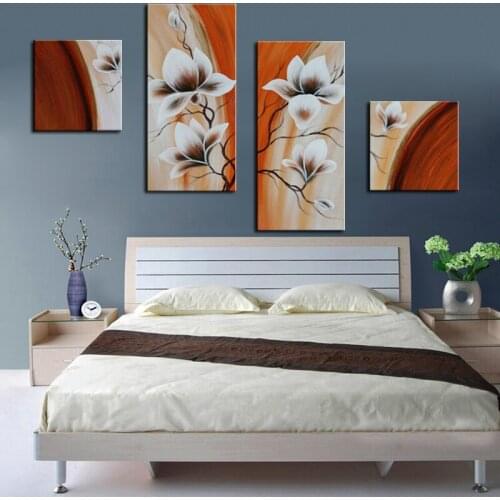 Home Decoration Wall Picture Abstract Flower Oil Painting Hand Painted Floral Wall Art Canvas Painting Modern Art 4 Panel