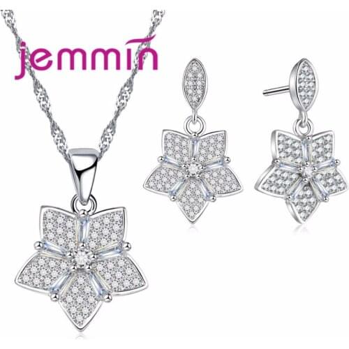 Top Quality Authentic 925 Sterling Silver Jewelry Necklace Earrings Sets Romantic Sweat Flower Jewelry Bijoux for Women
