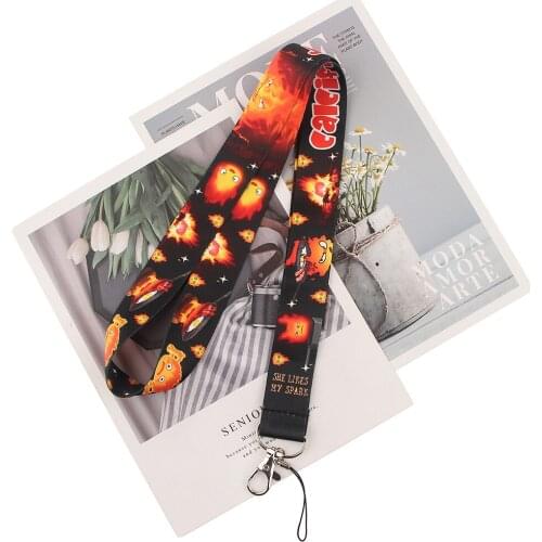 ZF2628 1pcs Cool Demon Fireball Cartoon Lanyard Badge ID Lanyards Mobile Phone Rope Key Lanyard Neck Straps Accessories