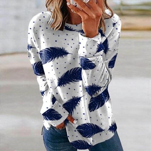 40# O-neck Long Sleeve Blouses Womens Fashion Print Casual Tee Shirt Tops Harajuku Loose Elegant T Shirt Blouses Блузка Женская