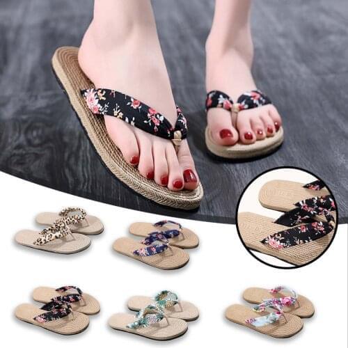 2021 New Summer Fashion Design Weave Women Beach Flip-Flops Non-Slip Flat Ladies Outdoor Soft Slippers Womens Simple Flip-Flop