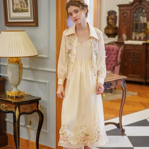 Women Spring Summer Vintage French Mori Girls Elegant Long Dress Ladies Sweet Exquisite Embroidery Original Design Sling Dresses