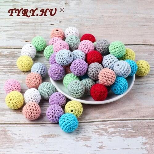 * 10pcs Wooden Crochet Beads 20mm Teething Beads DIY Pacifier Chain Wooden Toys Baby Jewelry Decoration Gifts Wooden Beads