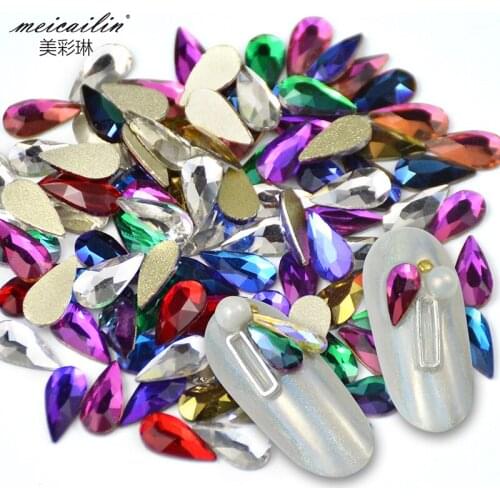 20pcs Mixed Colorful Glitter AB Flatback Crystal Glass Diamond DIY Nail Art Decorations Water Droplets Rhinestones Accessories