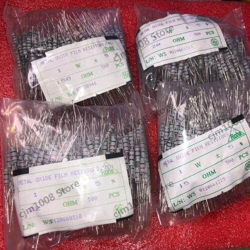 500PCS 1W Carbon Film Resistor 5% 3.3K 3.6K 3.9K 4.3K 4.7K 5.1K 5.6K 6.2K 6.8K 7.5K 8.2K 9.1K 10K 12K 15K ohm