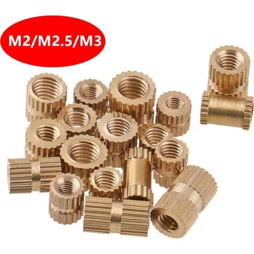 200pcs M2 M2.5 Brass Inserts Brass Double Pass Knurl Nut Embedded Fastener Brass Insert Knurled Nuts for Injection moulding