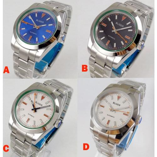 BLIGER Orange Flash Hand 36MM Men Watch MIYOTA 8215 Automatic Wristwatch Brushed Bracelet Flat Sapphire Crystal