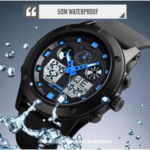 SKMEI Brand Men Sports Watches Dual Display Army 50M Waterproof LED Digital Watch Stopwatch Outdoor Shock Military Wristwatches