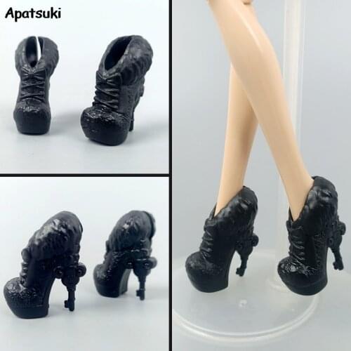 Black Fashion High Heel Doll Shoes for Monster High Doll Boots Key Shaped Heel Booties Doll Accessories For 1/6 Demon Monster