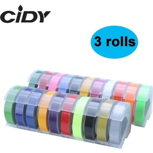 CIDY 3pcs for Dymo 3D 9mm*3m PVC Embossing Label Compatible Dymo 1610 12965 1880 1540 Manual printer for Motex E101 Label Makers