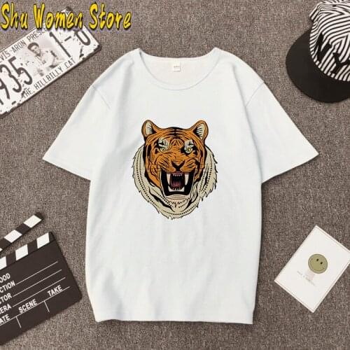 T Shirt Summer 2021 Short-Sleeved Animal Tiger Print T-Shirt Fashion Personality Large Size Round Neck Top shirts for women