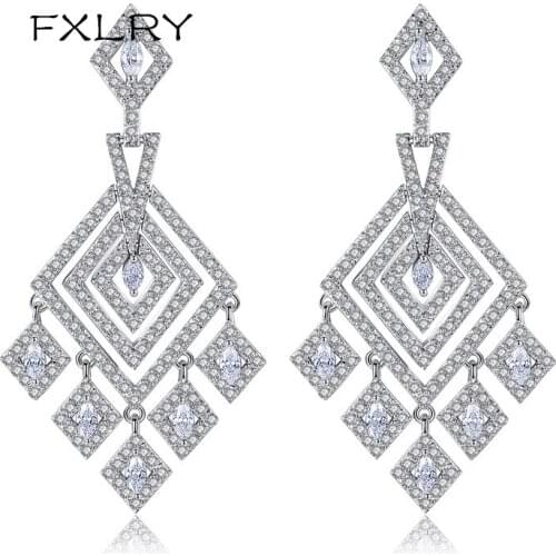 FXLRY New Design Vintage White Color AAA Cubic Zircon Geometric Earrings For Dinner Wedding Jewelry