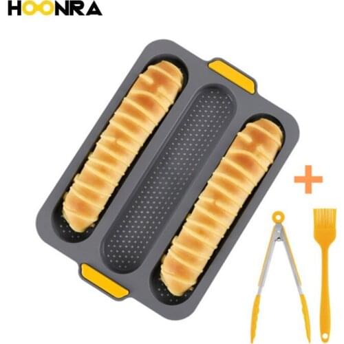 HOONRA 3 Grids Non-stick Silicone French Bread Baking Tray Heat Resistant Bread Mould Toast Bread Mould Household Bakeware Tool
