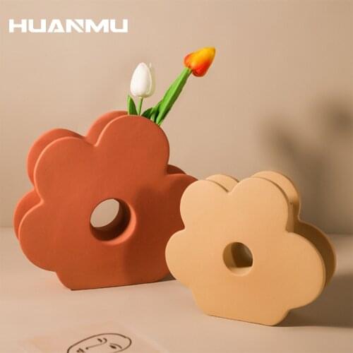 Ceramics Flower Shape Vase Plant Vase Vintage Flower Pot Solid Color Vase Creative Living Room Tabletop Plants Home Bonsai Decor