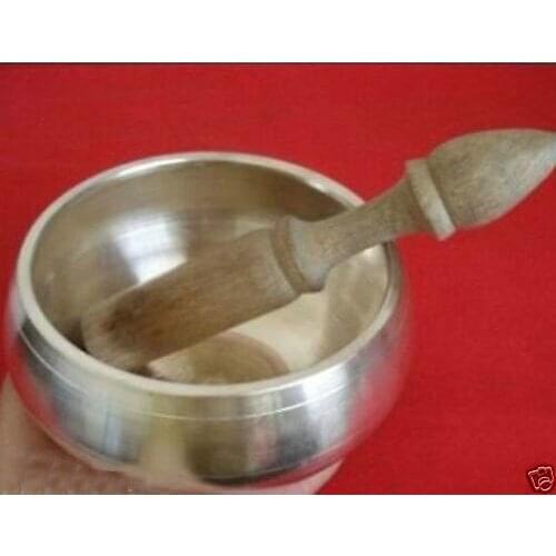 88mm Collectibles cheap Tibet white Strange OLD YOGA RARE TIBETAN SINGING BOWLAntique Garden Decoration Silver Brass