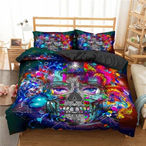 Fashion Gothic Skull Digital Print Bedding Set Queen King Double Size Down Quilt Cover Pillowcase Home Textile