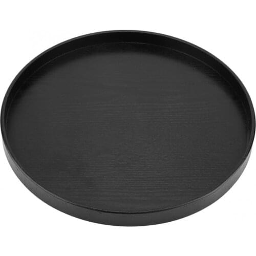 Black Round Tray Natural Wooden Tea Tray Plate Snacks Cake Dessert for Hotel Home Serving Tray Great for serving tea coffee