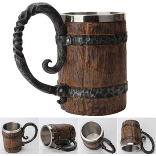 500ml Simulation Crude Wood Mug Double Wall Insulated Beer Cup Wine Tumbler Big Drinking Mug Wine Tumbler Beer Drinking Wood Mug
