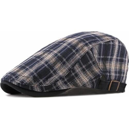 Summer Fashion Plaid Newsboy Caps Men Cotton Flat Peaked Cap Women Painter Beret Hats 07