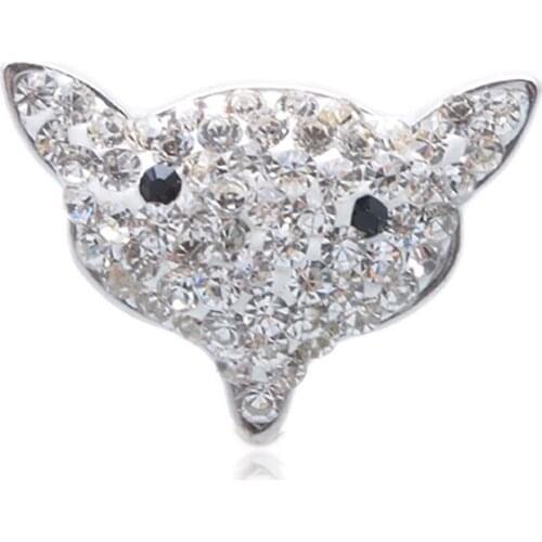 Hot selling 10pcs/lot white crystal fox snap buttons bracelet charms jewelry Ginger Snaps fit 18mm snap Jewelry