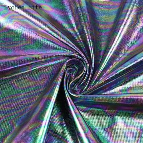 Lychee Life 1Yard High Elastic Rainbow Glitter Tissue Fabric For Women Wedding Dress 150cm Width Sewing Fabric Home Decoration