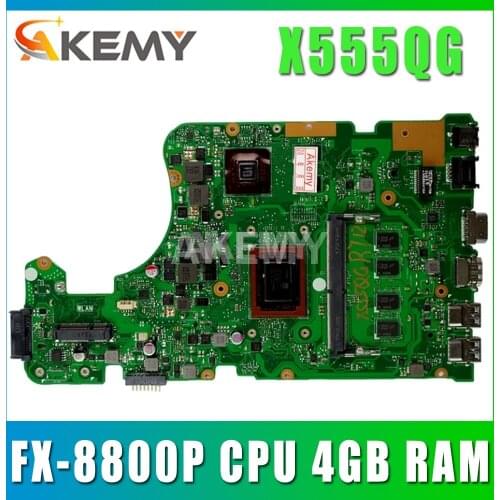 Akemy For ASUS A555Q X555QG X555BP X555B laptop motherboard FX-8800P CPU 4GB RAM REV.2.0 2GB graphic Mainboard