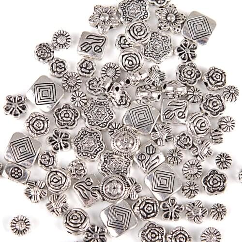Mixed Size Metal Flower Diy Besds Charm Antique Silver Rose Spacer Beads Findings for Jewelry Making Women Bracelet Accessories