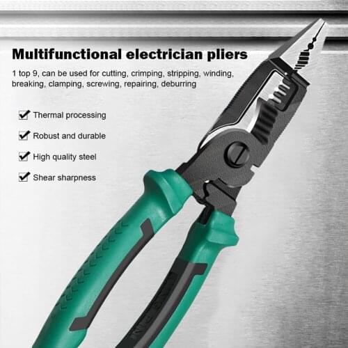Multifunction 9 in 1 Electric Pliers Long Nose Electrician Wire Stripping Cutter Clamp Hardware Cable Repairing Hand Tool